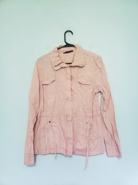 Maurices Juniors M Utility Style Jacket Full Zip Pink Lightweight Linen Cotton